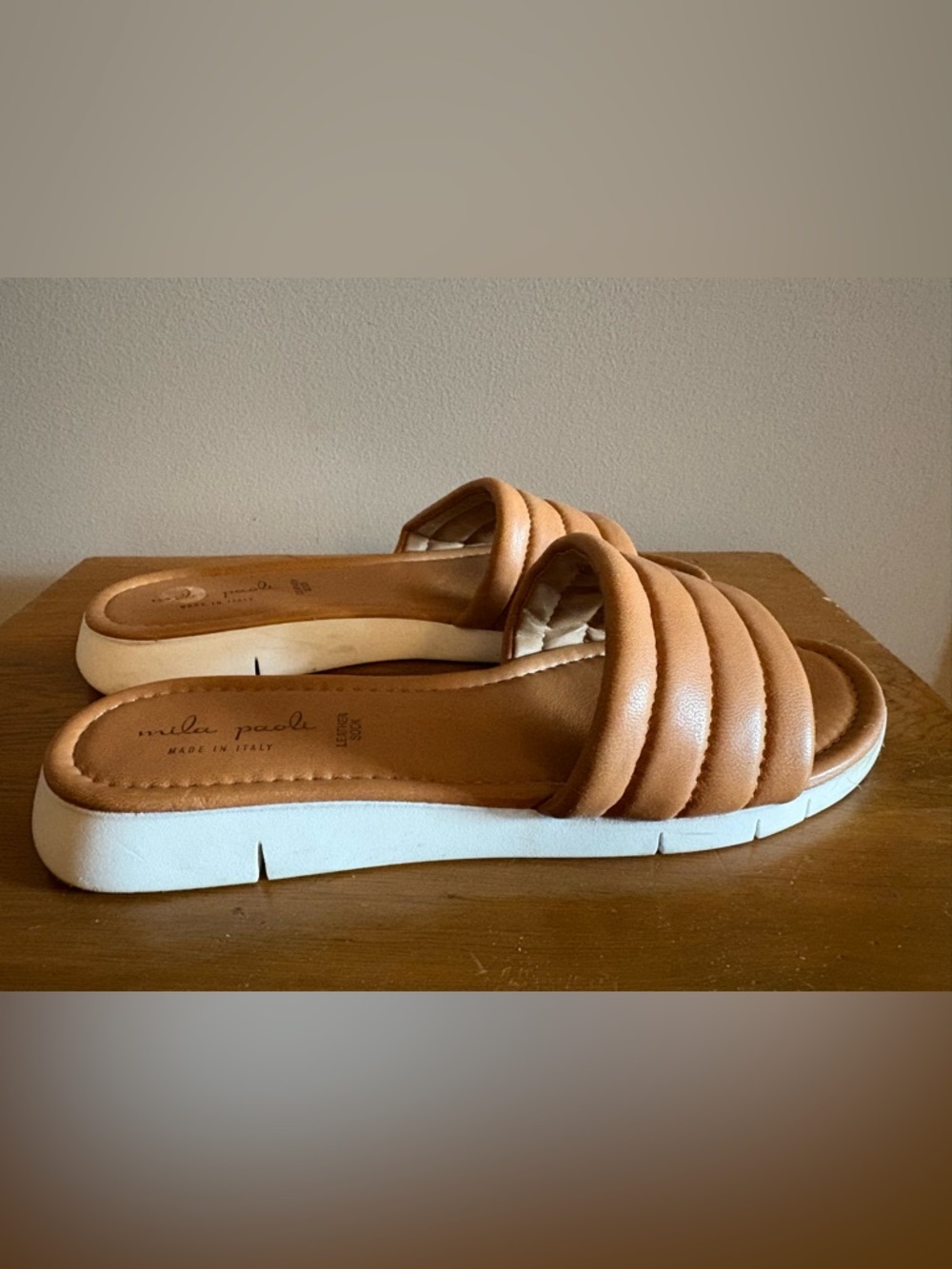 Mila Paoli Tan Padded Slide Sandals